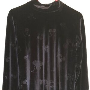 The Disney Store Mickey Mouse Velvet Sweater Shirt TurtleNeck Black Made in USA